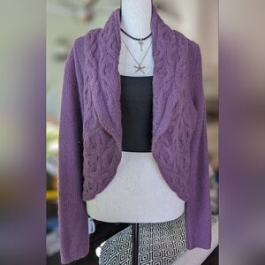 Valerie Bertinelli Lavender Wool Blend Cable Knit Cardigan